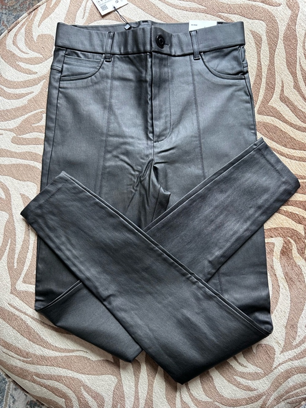 Zara Black Faux Leather Leggings with Front Seam Detail